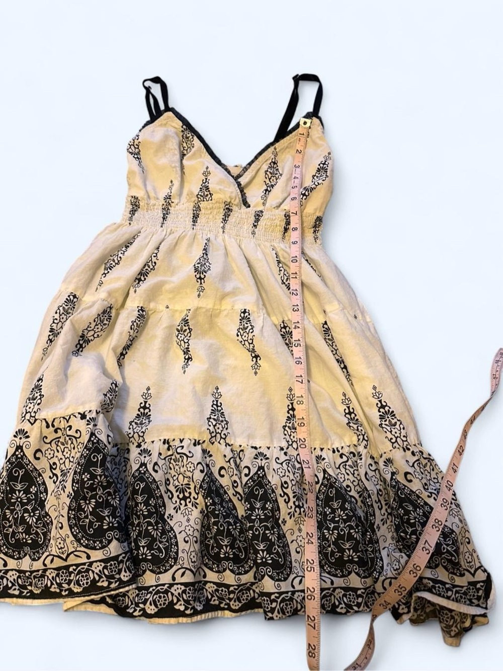 Y2K Charlotte Russe Cream and Black Printed Cotton Sundress - Picture 3 of 5